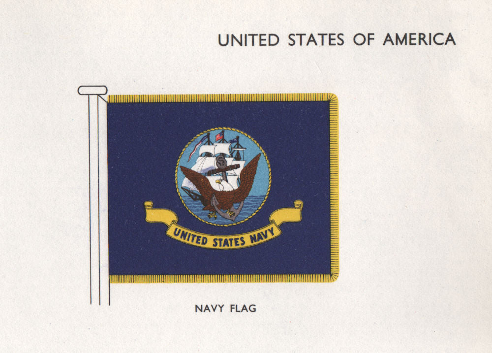 UNITED STATES OF AMERICA FLAGS. Navy Flag 1958 old vintage print picture